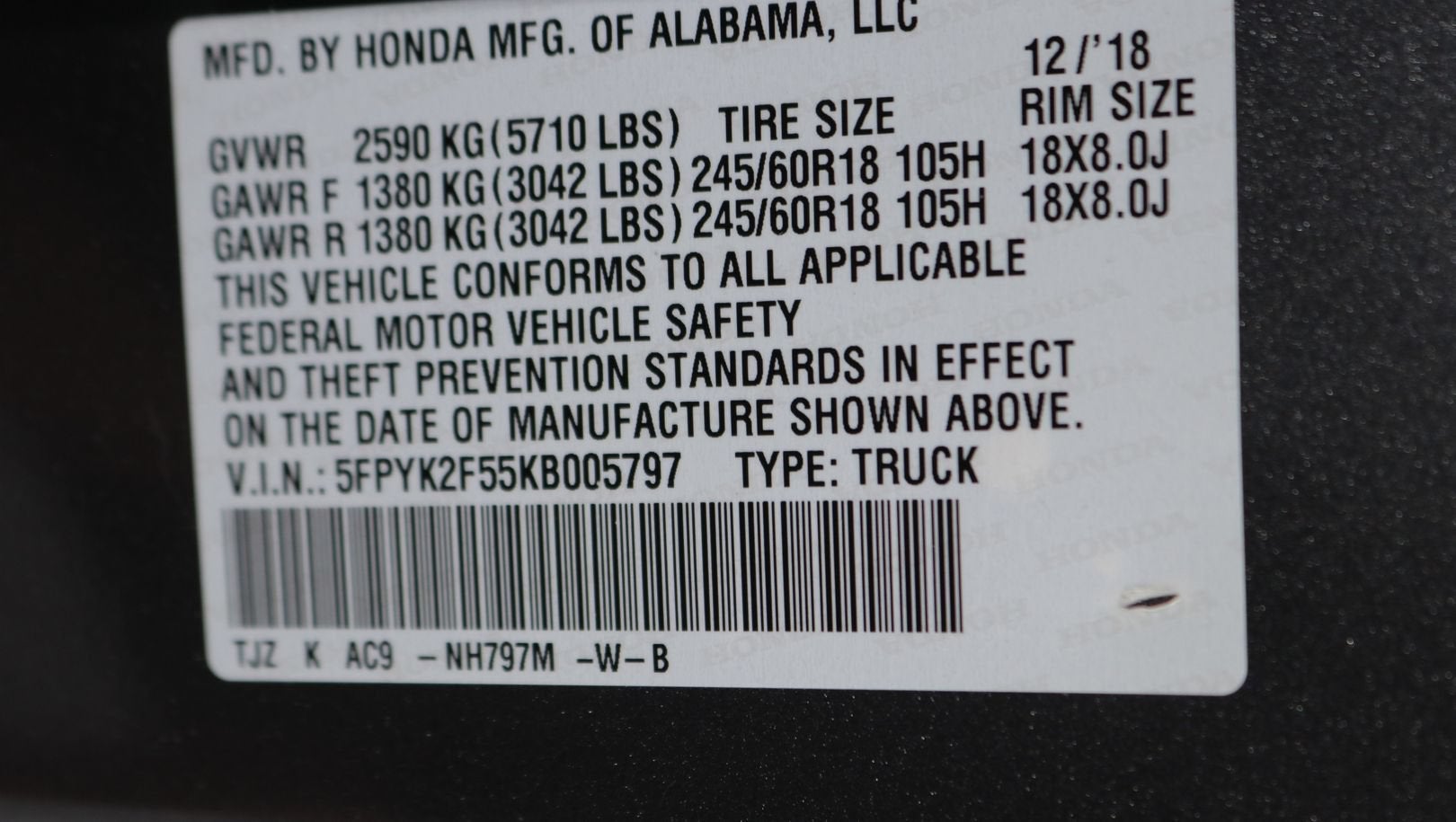 2019 Honda Ridgeline RTL